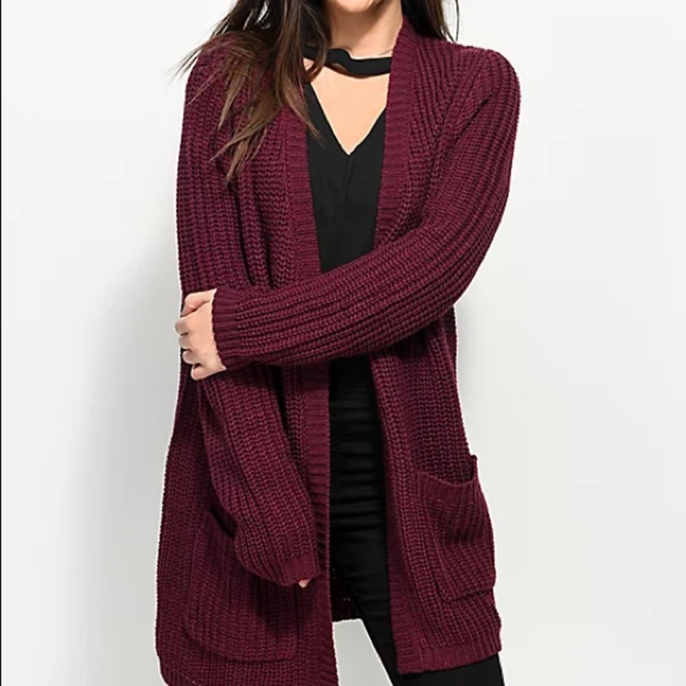 Burgundy Long line Knit Cardigan